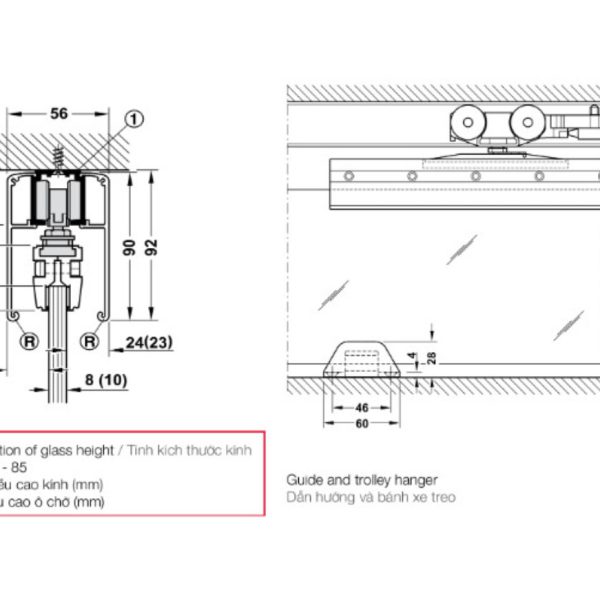 Phụ Kiện Cửa Trượt Kính Slido Classic 80L Hafele 940.83.034